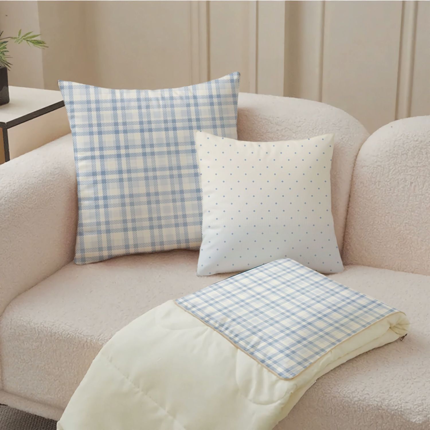 Throw Pillow - Blue Plaid Dot Decorative Pillow and