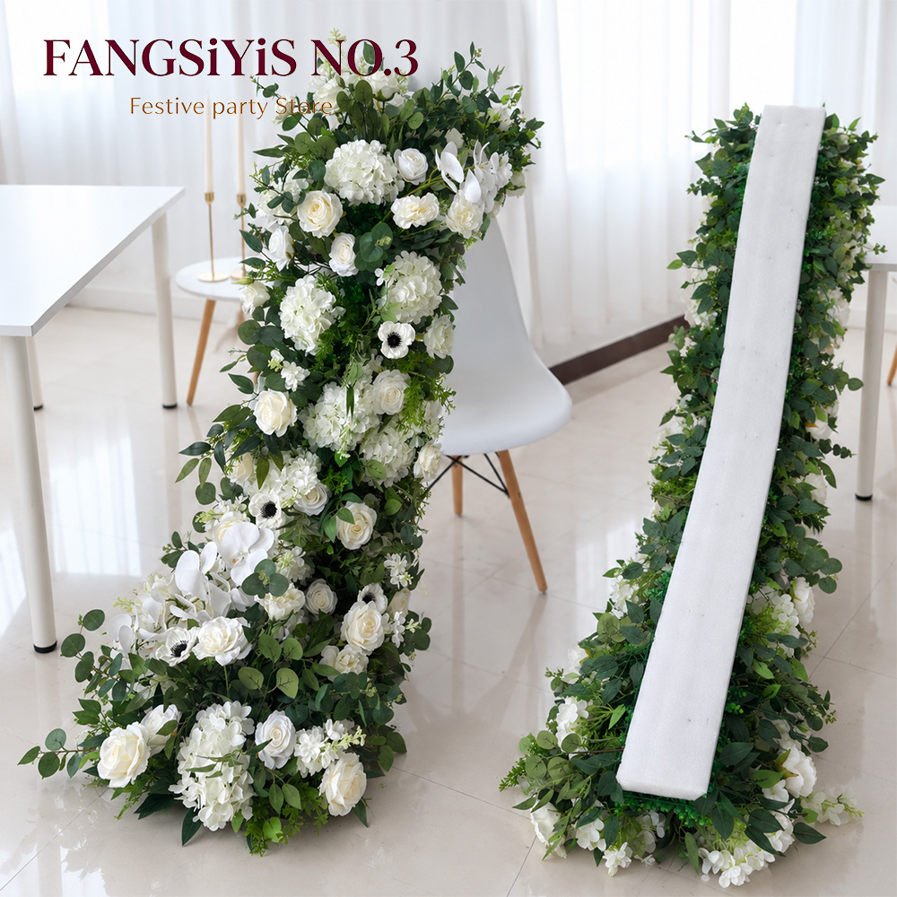Table Runner - Luxury White Green Rose Hydrangea 1m/2m