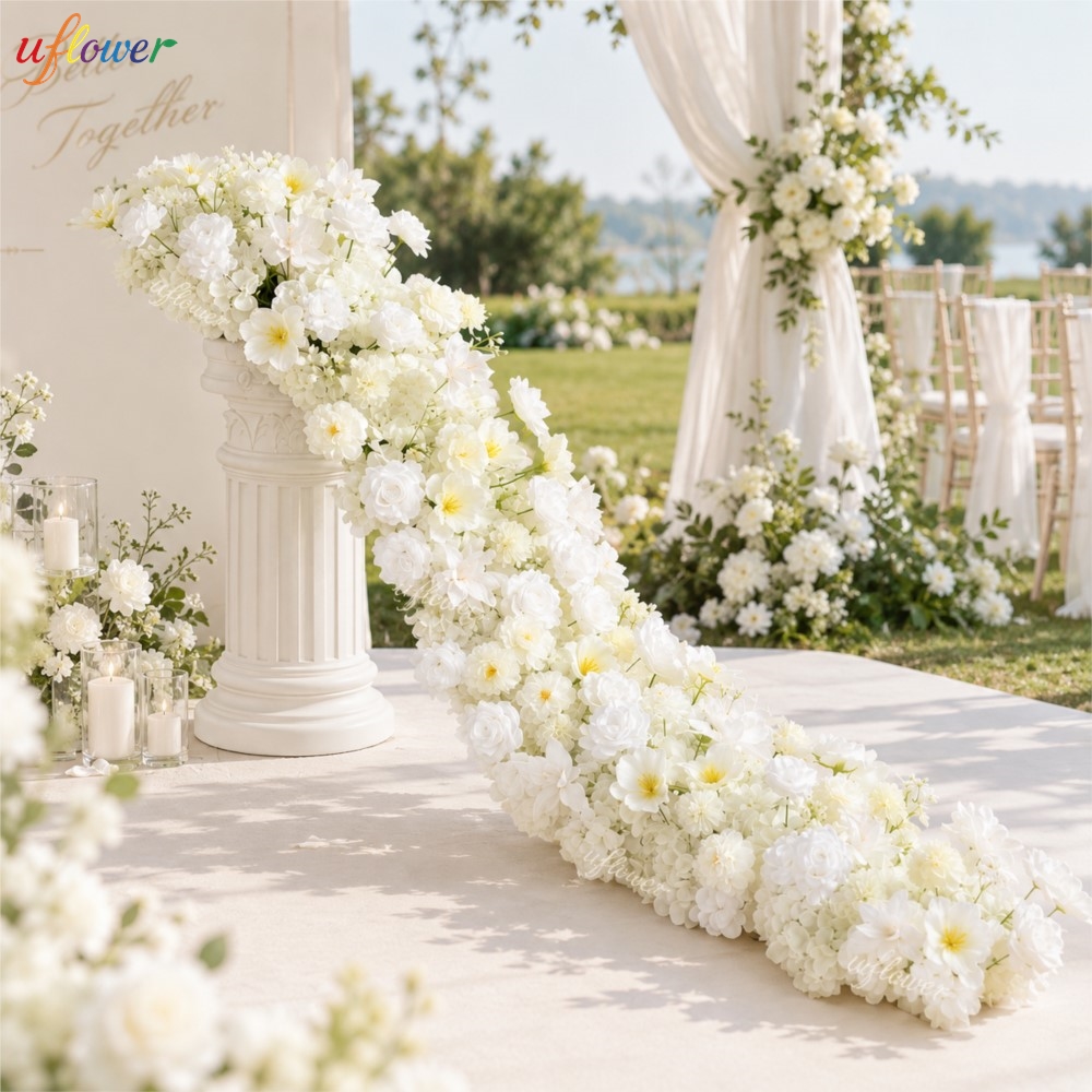 Uflower White Rose Hydrangea A - Table Runner 评论和价格