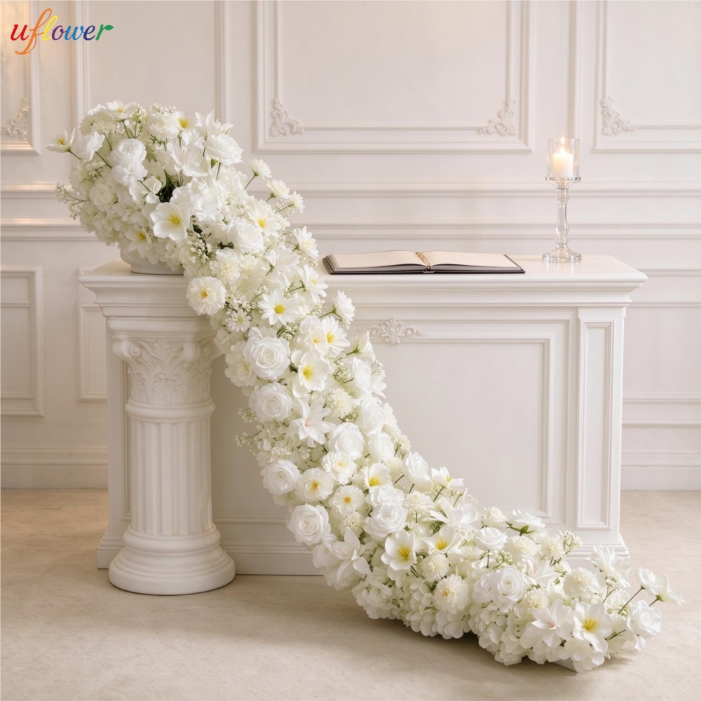 Uflower White Rose Hydrangea A - Table Runner 评论和价格
