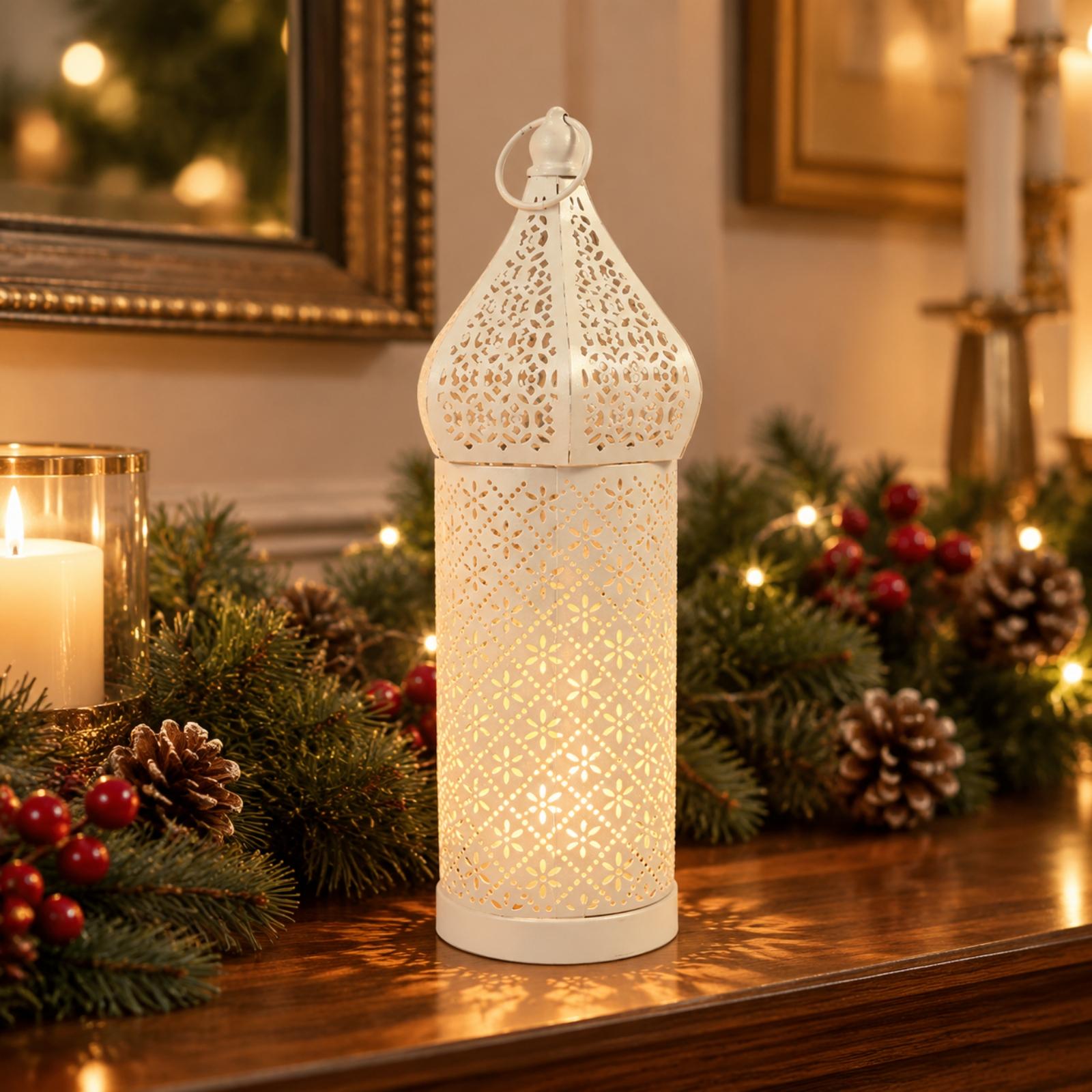 White Iron Moroccan Lantern Ca - Candle Holder Decor 评论和价格