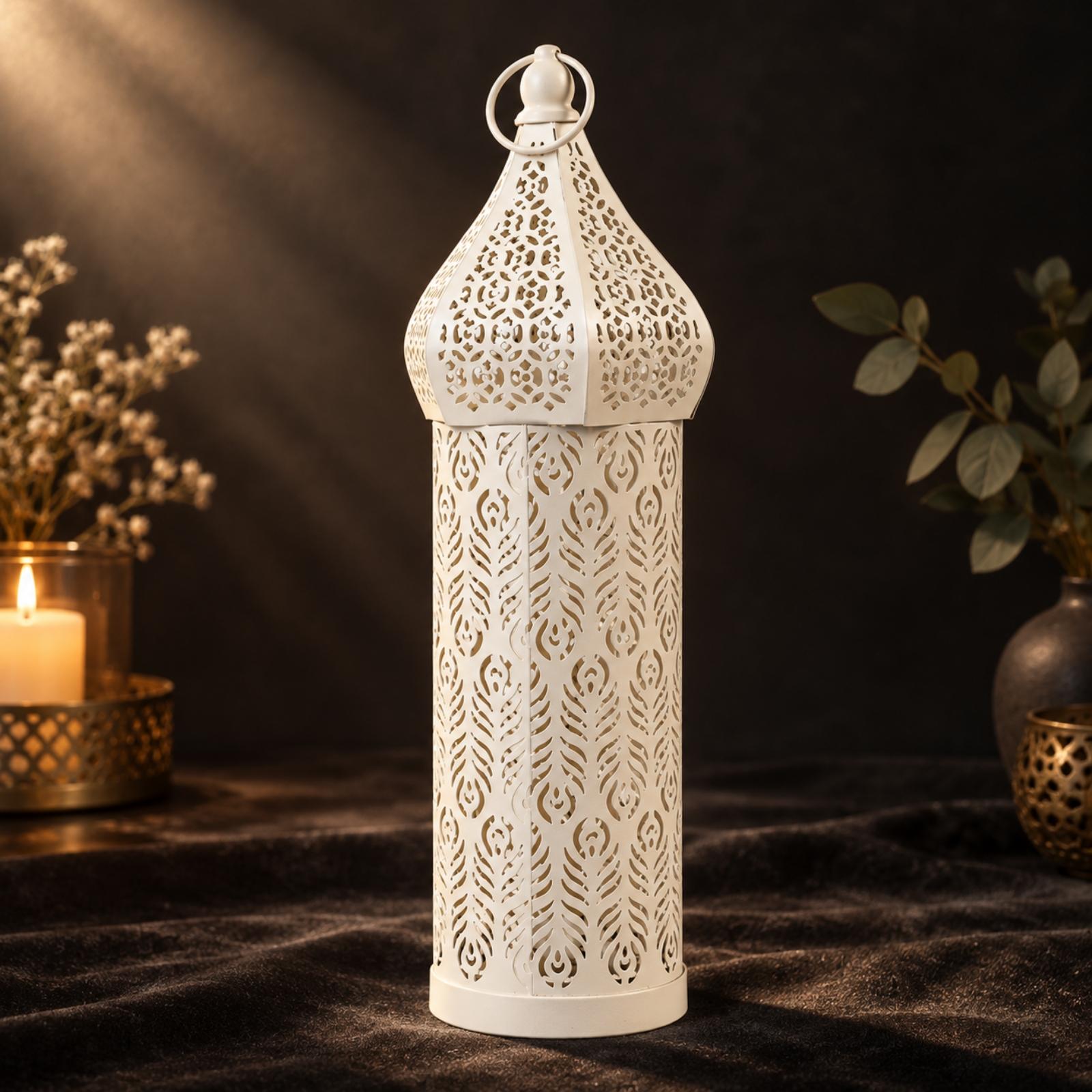 White Iron Moroccan Lantern Ca - Candle Holder Decor 评论和价格
