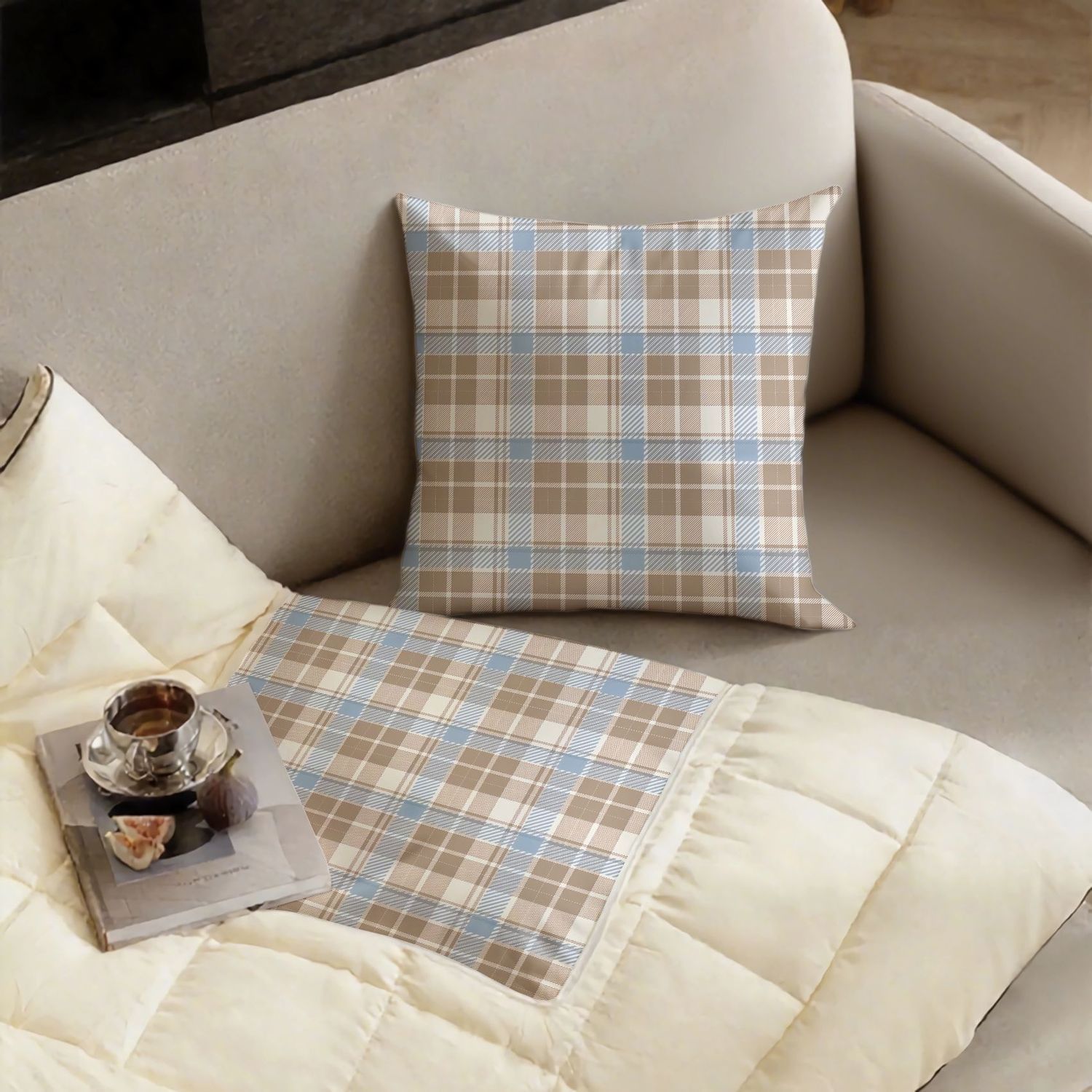 Blue Plaid Dot Decorative Pill - Throw Pillow 评论和价格