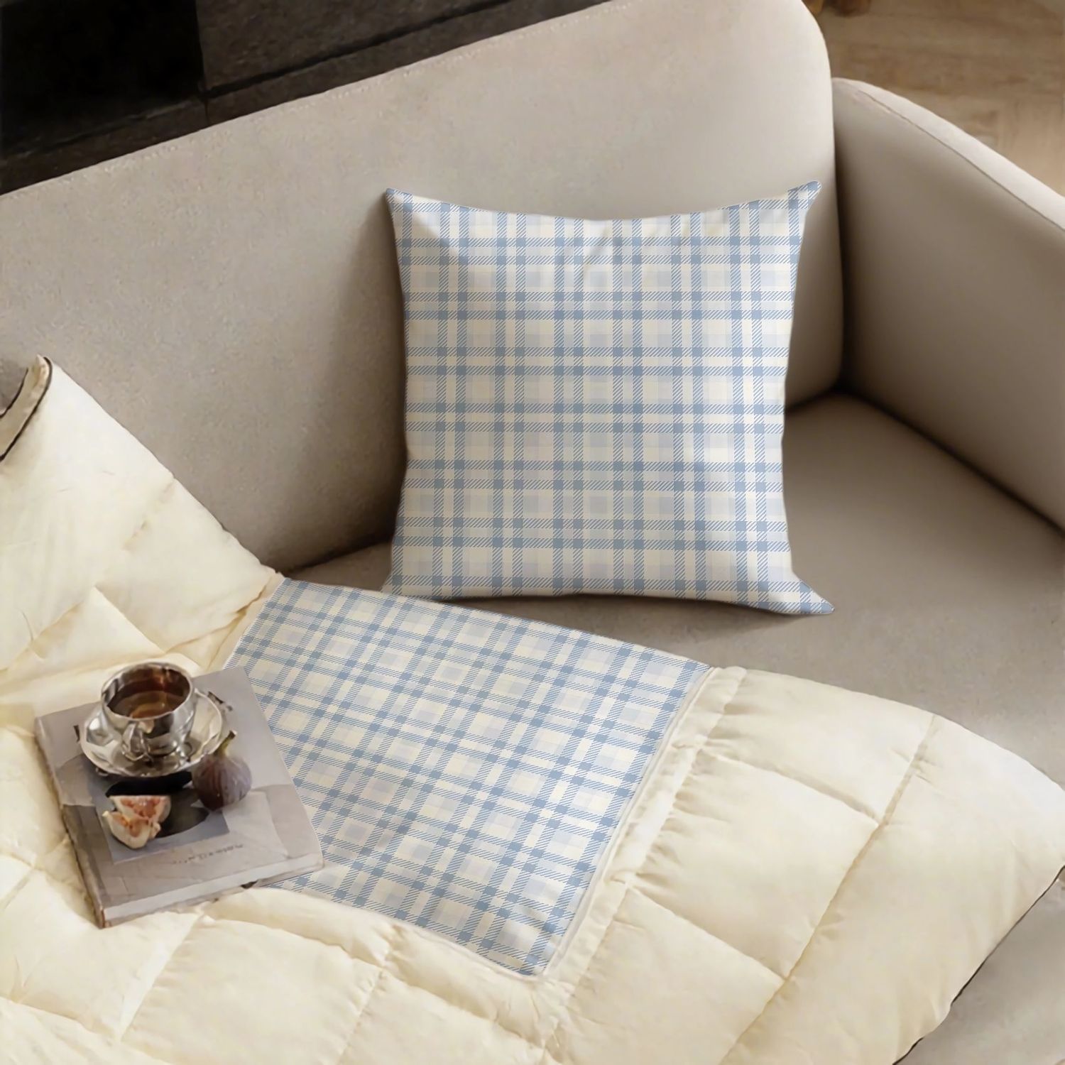 Blue Plaid Dot Decorative Pill - Throw Pillow 评论和价格