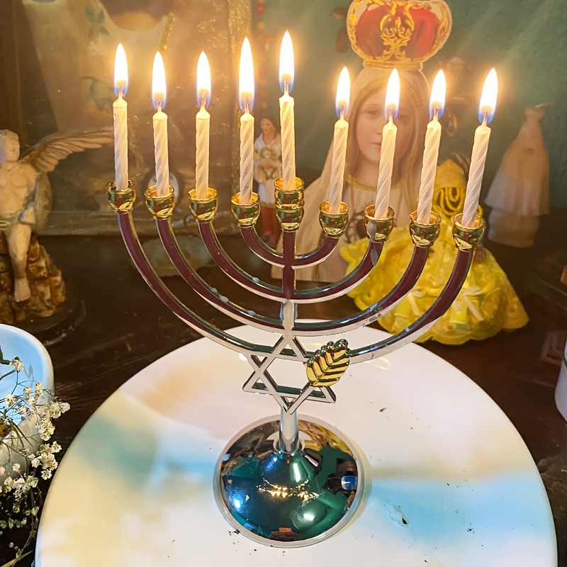 Hanukkah Menorah 9 Branch Cand - Candle Holder Decor 评论和价格