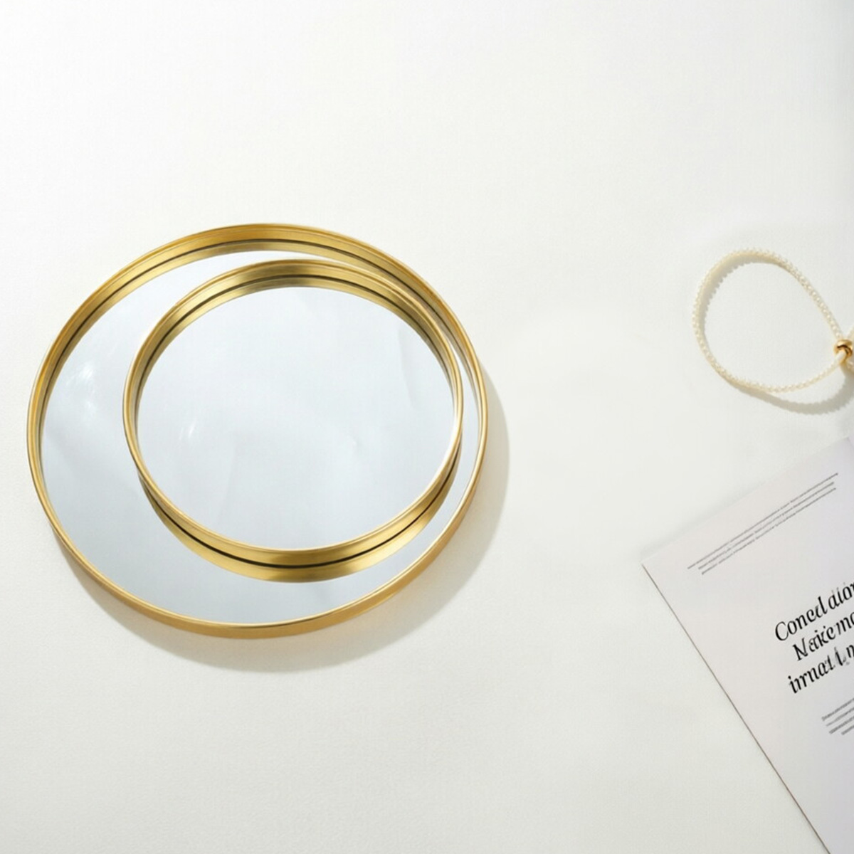 Gold‑Toned Round Mirror Tray,  - Decorative Mirror 评论和价格