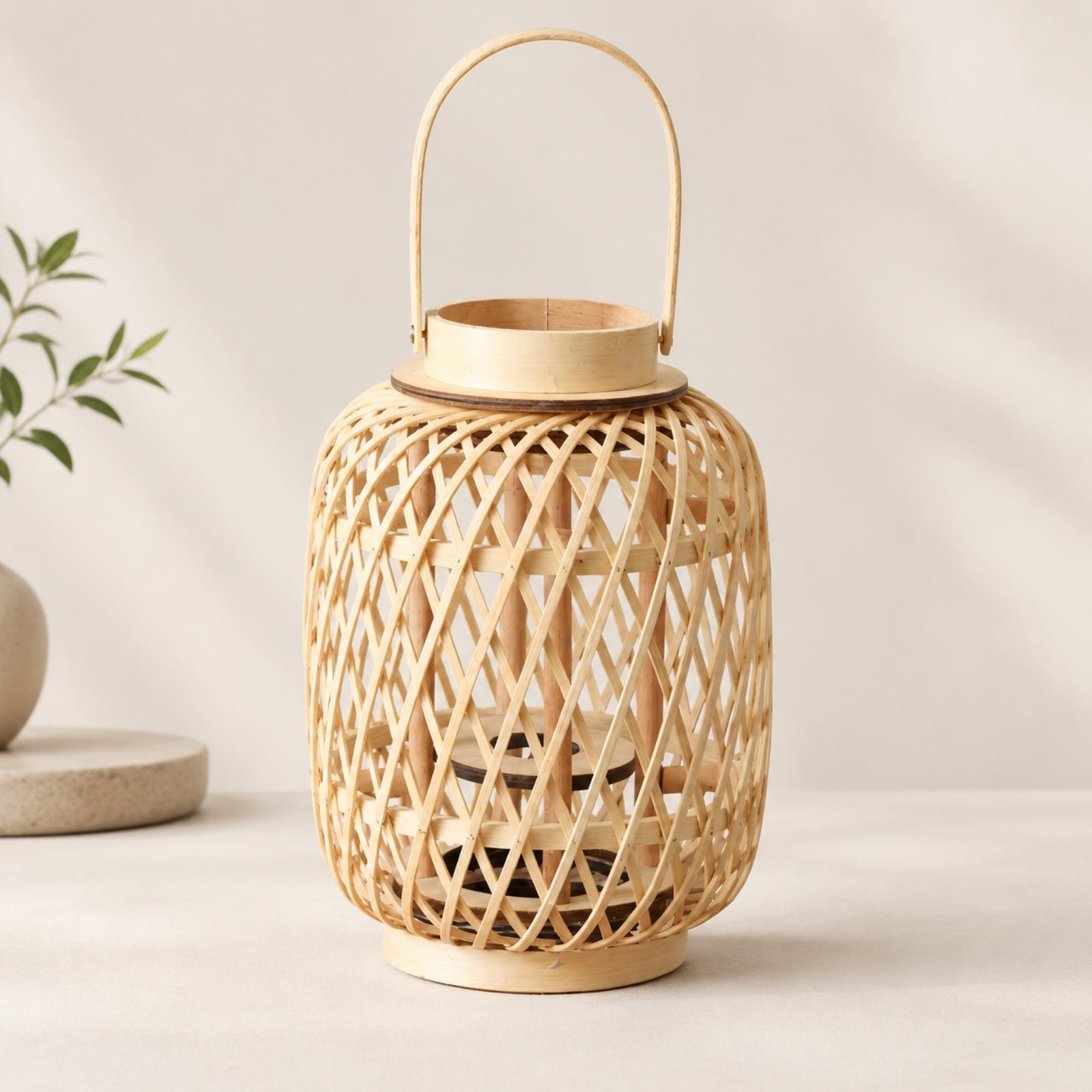 Bamboo Candle Lantern Holder H - Candle Holder Decor 评论和价格