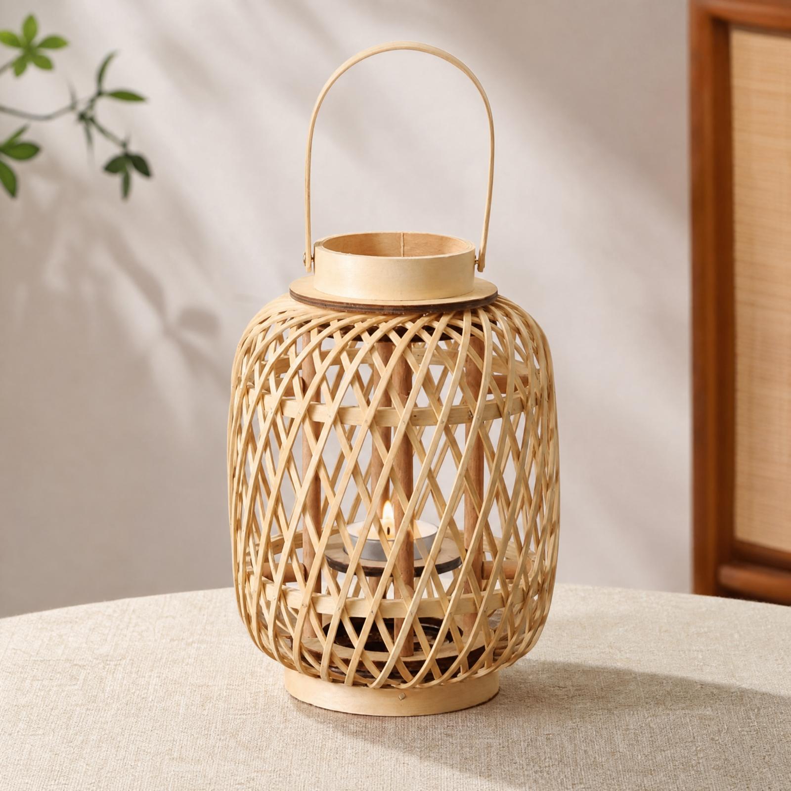 Bamboo Candle Lantern Holder H - Candle Holder Decor 评论和价格