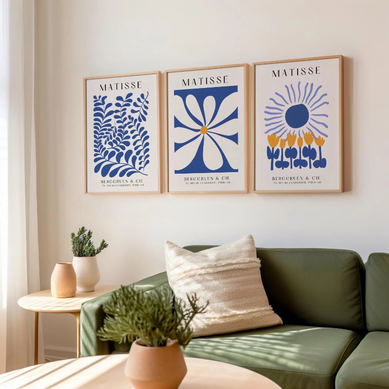 Blue Matisse Prints Set of 3 P - Abstract Canvas Set 评论和价格