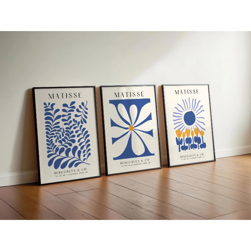 Blue Matisse Prints Set of 3 P - Abstract Canvas Set 评论和价格