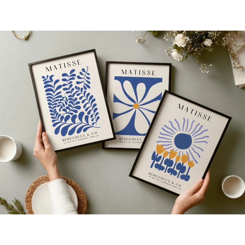 Blue Matisse Prints Set of 3 P - Abstract Canvas Set 评论和价格