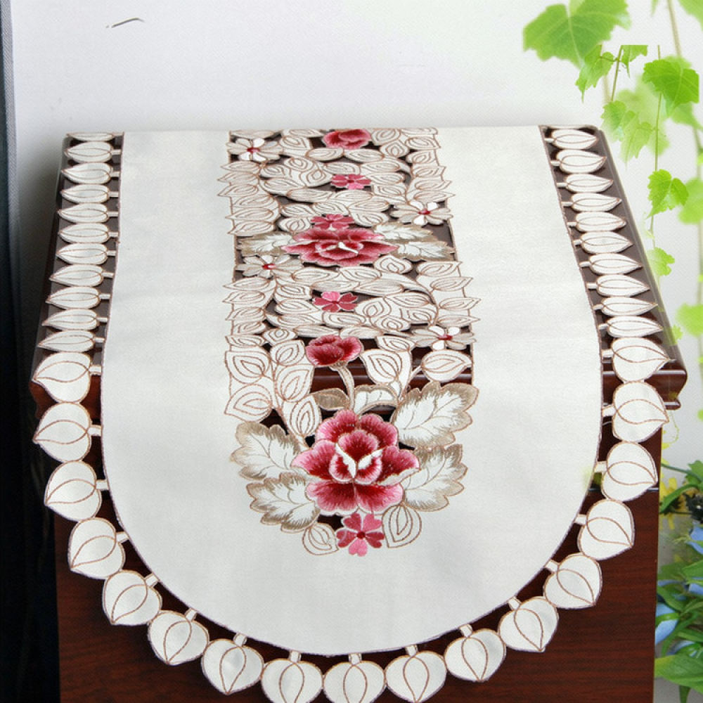 Elegant Floral Embroidered Tab - Table Runner 评论和价格