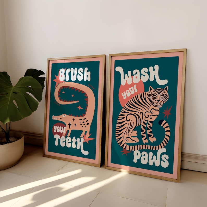 2pcs/set Tiger Wash Your Paws  - Abstract Canvas Set 评论和价格